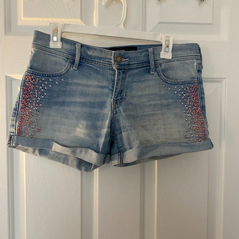 Denim Shorts with Pink Threading
